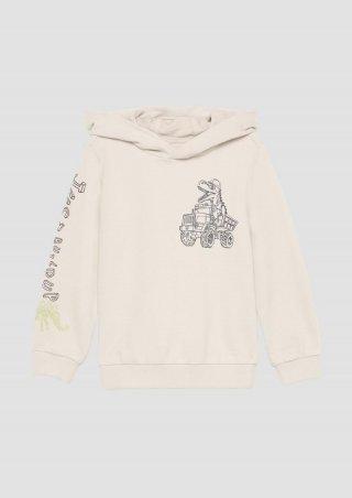 s.Oliver Kapuzen-Sweatshirt aus Baumwollmix mit Front- und Ärmelprint - wollweiß