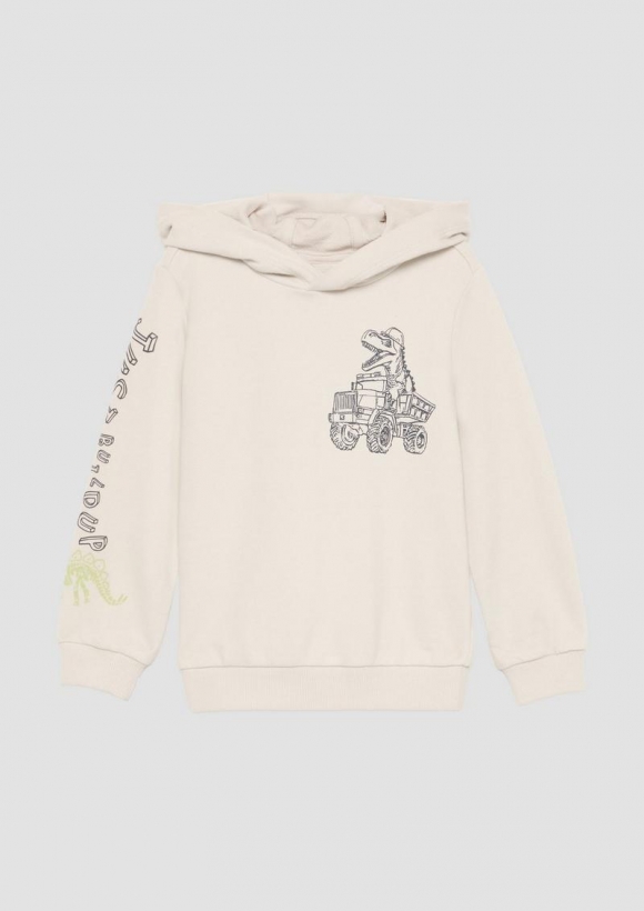 s.Oliver Kapuzen-Sweatshirt aus Baumwollmix mit Front- und Ärmelprint - wollweiß