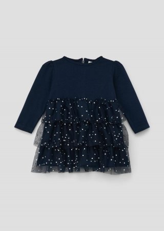 s.Oliver Jerseykleid mit Mesh-Volants - navy