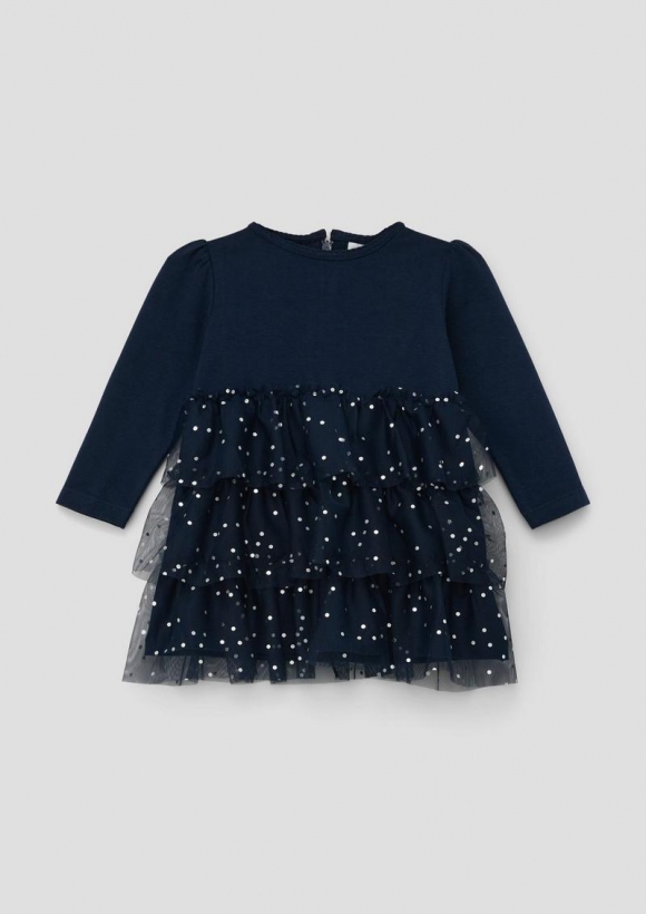 s.Oliver Jerseykleid mit Mesh-Volants - navy
