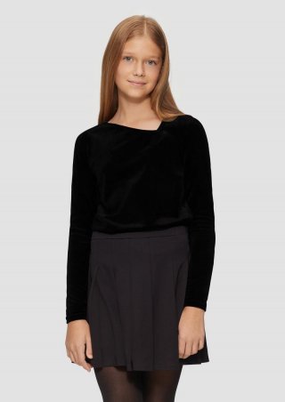 s.Oliver Shirt aus Glitter-Samt mit asymmetrischem Kragen - schwarz