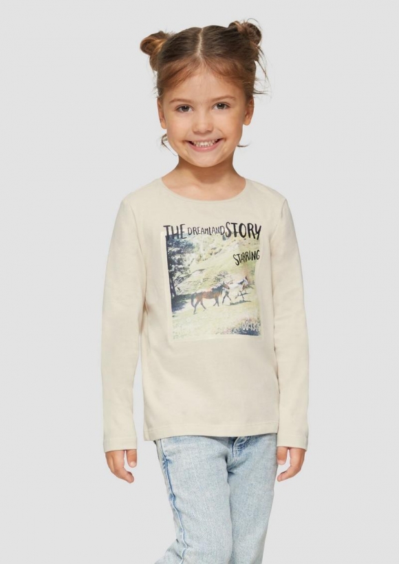 s.Oliver Langarmshirt mit Fotoprint - helles sand