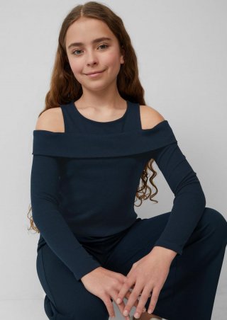 s.Oliver Enges Shirt aus Rippware mit Off-Shoulder-Ausschnitt - navy