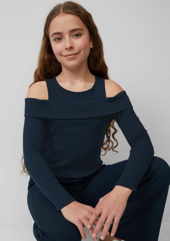 s.Oliver Enges Shirt aus Rippware mit Off-Shoulder-Ausschnitt - navy