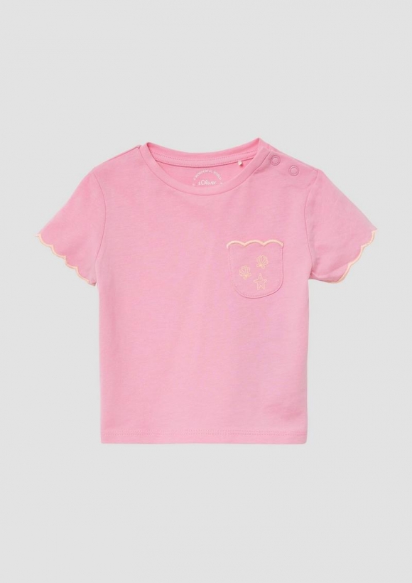 s.Oliver Jersey-T-Shirt mit Bogenkante und Brusttasche - pink