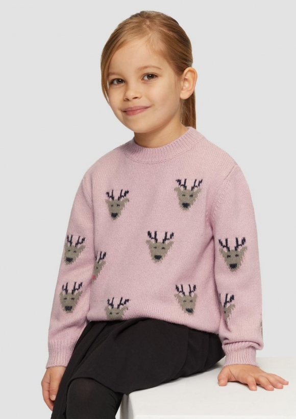 s.Oliver Weihnachtspullover mit Rentier-Motiv - zartrosa