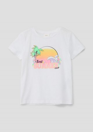 s.Oliver Baumwollshirt mit Glitzer-Print - weiß