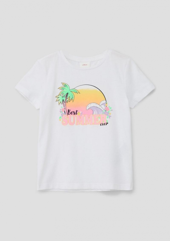 s.Oliver Baumwollshirt mit Glitzer-Print - weiß