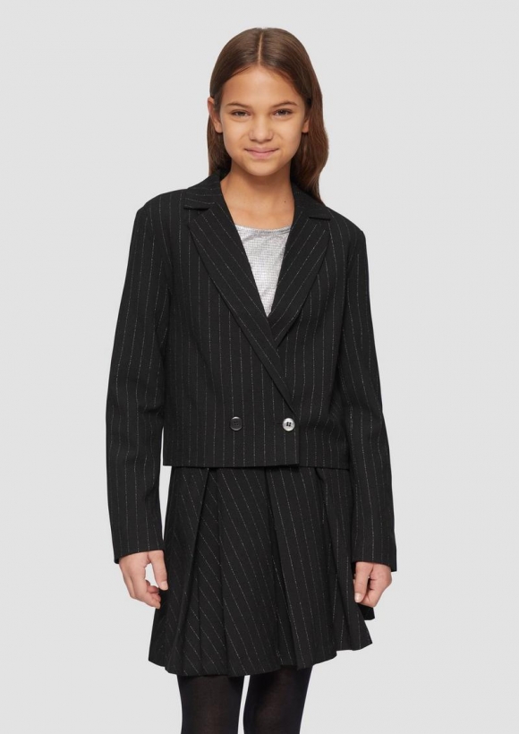 s.Oliver Verkürzter Blazer mit Glitzer-Nadelstreifen - schwarz