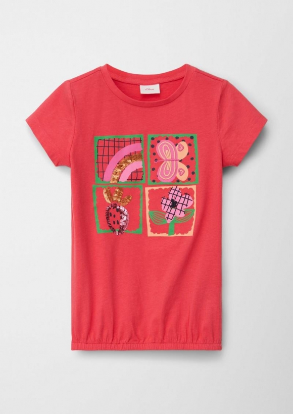 s.Oliver T-Shirt mit Pailletten - korallrot
