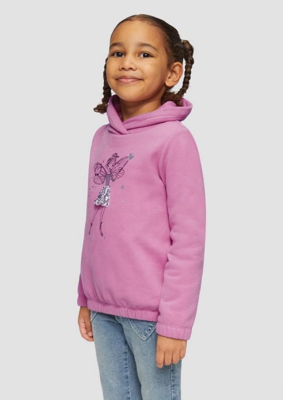 s.Oliver Wärmendes Sweatshirt mit Schalkragen und Glitzer-Artwork - pink