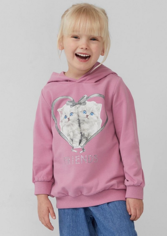 s.Oliver Hoodie mit Frontprint und Schmucksteinen - rosa