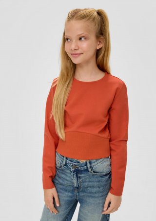 s.Oliver Verkürztes Longsleeve mit Rippeinsatz - rostrot