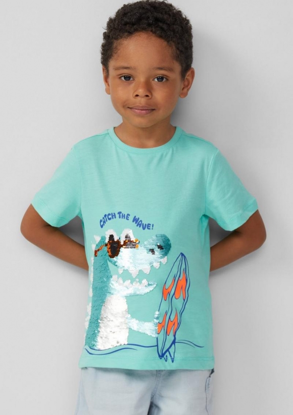 s.Oliver Jersey-T-Shirt mit Wendepailletten - türkis