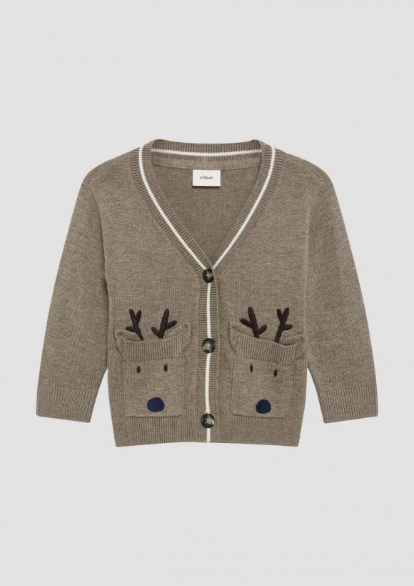 s.Oliver Weiche Strickjacke mit Rentier-Applikation - karamell