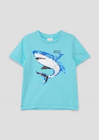 s.Oliver T-Shirt mit Wendepailletten - helles türkis