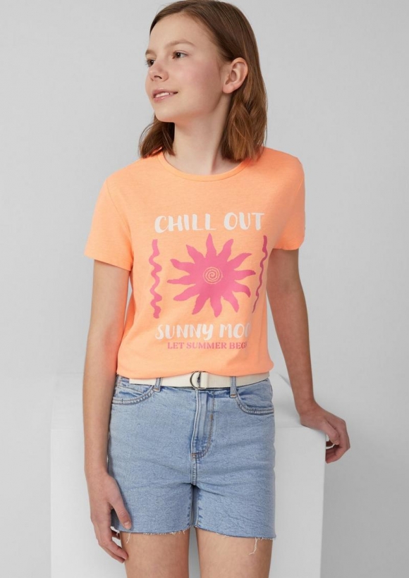 s.Oliver T-Shirt im Loose Fit mit Frontprint - orange