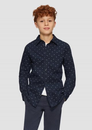 s.Oliver Langarmhemd aus Baumwollstretch mit All-over-Print - navy