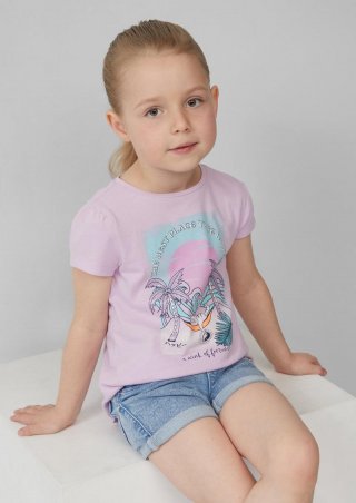 s.Oliver Ausgestelltes T-Shirt mit Glitzerprint und Puffärmeln - flieder
