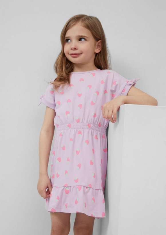 s.Oliver Kurzes Kleid mit All-over-Print und Raffung - rosa
