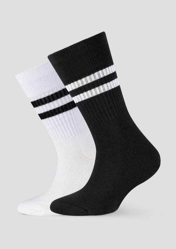 s.Oliver 2er-Pack Socken mit Streifen-Detail - schwarz