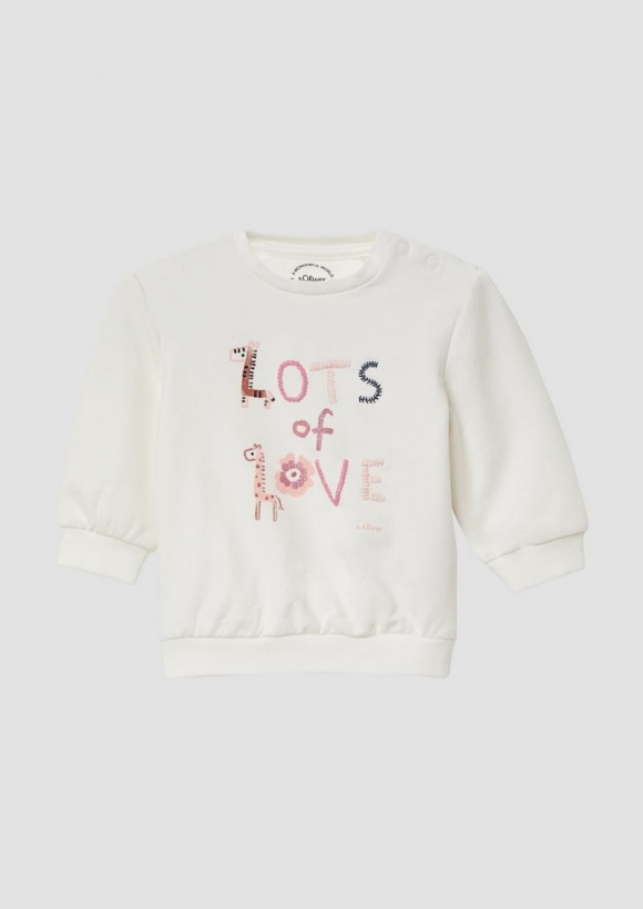 s.Oliver Leichtes Sweatshirt mit Puffärmeln und Glitzer-Print - ecru