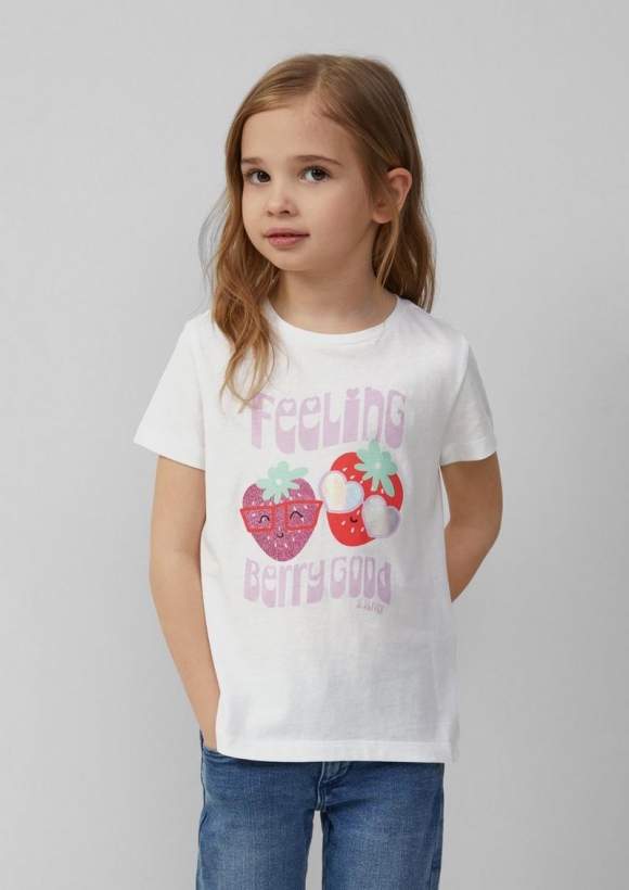 s.Oliver Jersey-T-Shirt im Loose Fit mit Effektprint - weiß
