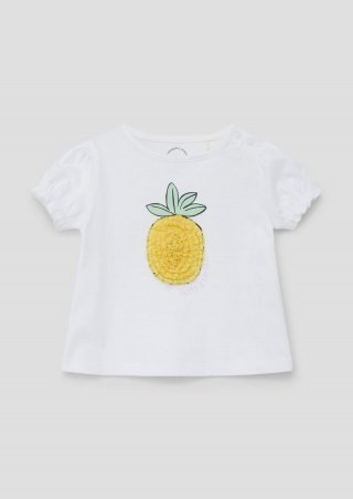 s.Oliver T-Shirt mit Applikation und Glitzer-Print - weiß