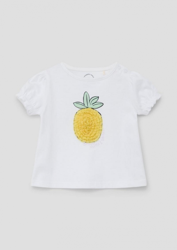 s.Oliver T-Shirt mit Applikation und Glitzer-Print - weiß
