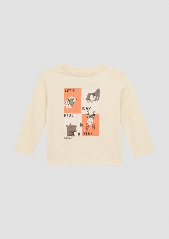 s.Oliver Baumwollshirt mit Frontprint - helles sand