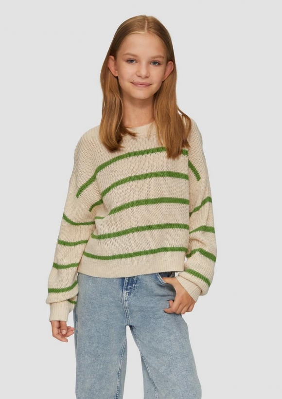 s.Oliver Geringelter Strickpullover - helles sand