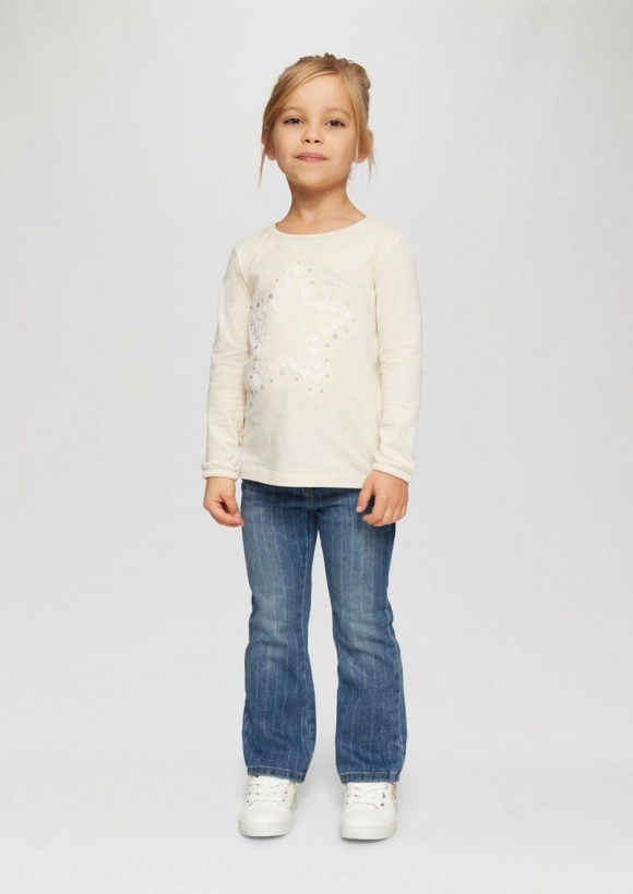 s.Oliver Jeans Betsy / Regular Fit / Mid Rise / Flared Leg / Glitzer-Nadelstreifen - blau