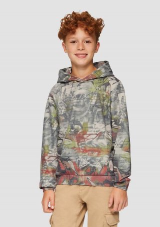 s.Oliver Kapuzen-Sweatshirt mit All-over-Print - helles sand