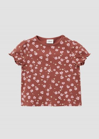 s.Oliver Elastisches T-Shirt aus Rippware mit Puffärmeln - rubinrot