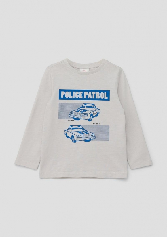 s.Oliver Langarmshirt mit gummiertem Frontprint - hellgrau