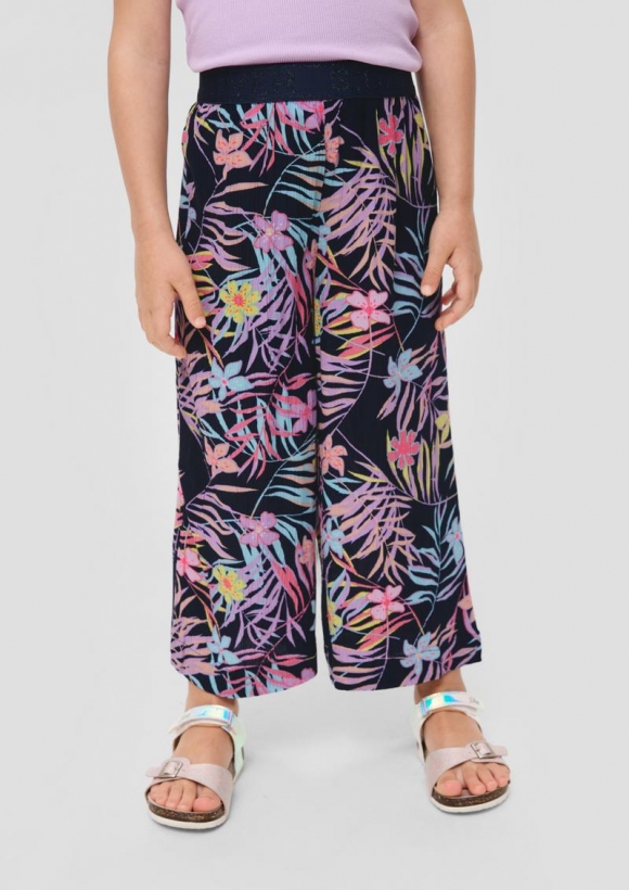 s.Oliver Wide-Leg-Hose mit All-over-Print - navy