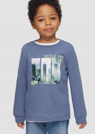 s.Oliver Weiches Jersey-Longsleeve mit Fotoprint und Rippbündchen - blassblau