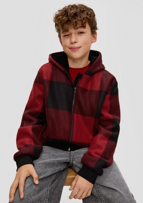 s.Oliver Kapuzenjacke mit Teddy-Futter - rubinrot