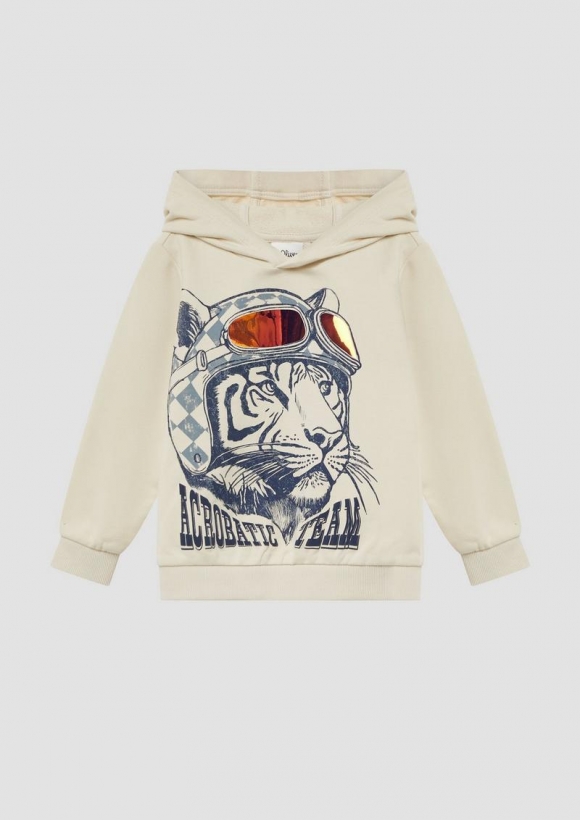 s.Oliver Hoodie aus Baumwollmix mit Folienprint - helles beige