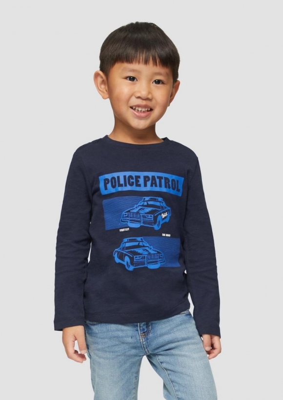 s.Oliver Langarmshirt mit gummiertem Frontprint - navy