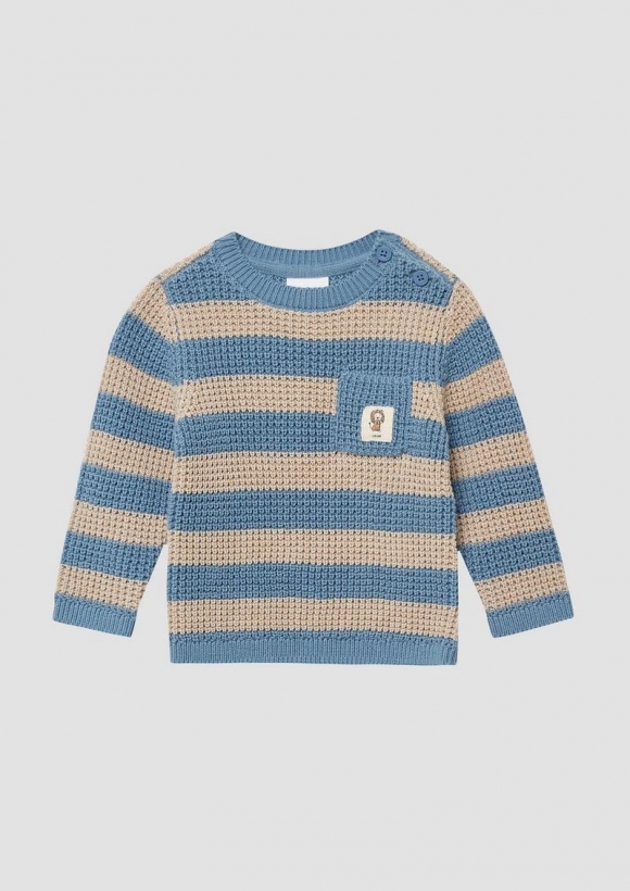 s.Oliver Strickpullover mit Streifenmuster und Brusttasche - hellblau