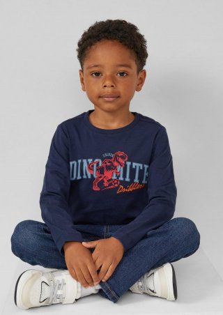 s.Oliver Baumwoll-Longsleeve mit Frontprint - tiefblau