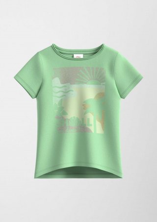 s.Oliver Baumwollshirt mit Glitzerprint - hellgrün