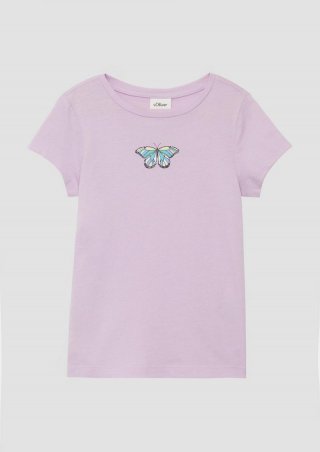 s.Oliver Ausgestelltes T-Shirt mit Printdetail - flieder