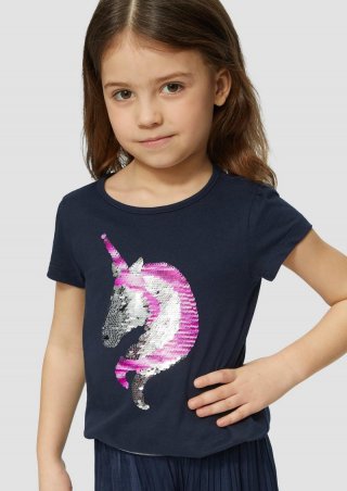s.Oliver Baumwollshirt in A-Shape mit Wendepailletten - navy