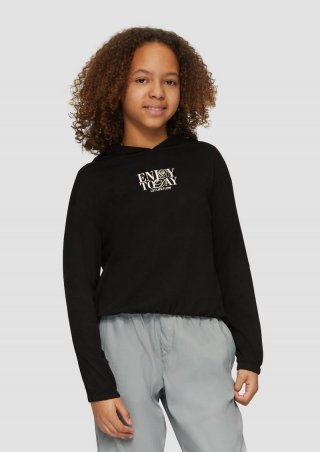 s.Oliver Weiches Kapuzen-Langarmshirt im Boxy-Fit - schwarz