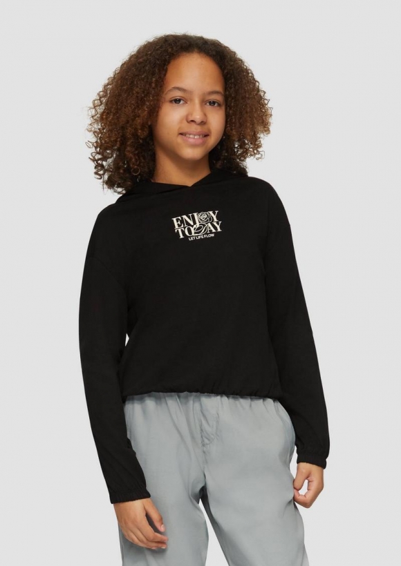 s.Oliver Weiches Kapuzen-Langarmshirt im Boxy-Fit - schwarz