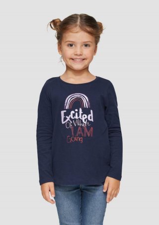 s.Oliver Ausgestelltes Langarmshirt mit Pailletten und Glitzerdruck - navy