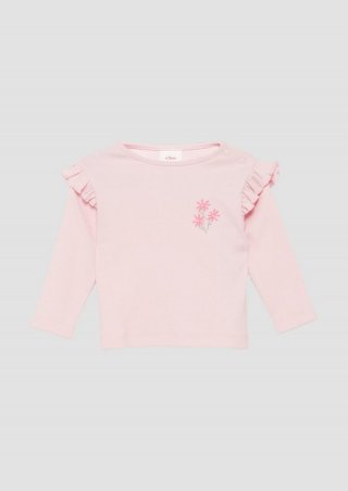 s.Oliver Weiches Langarmshirt aus elastischer Rippware mit Stickerei - zartrosa