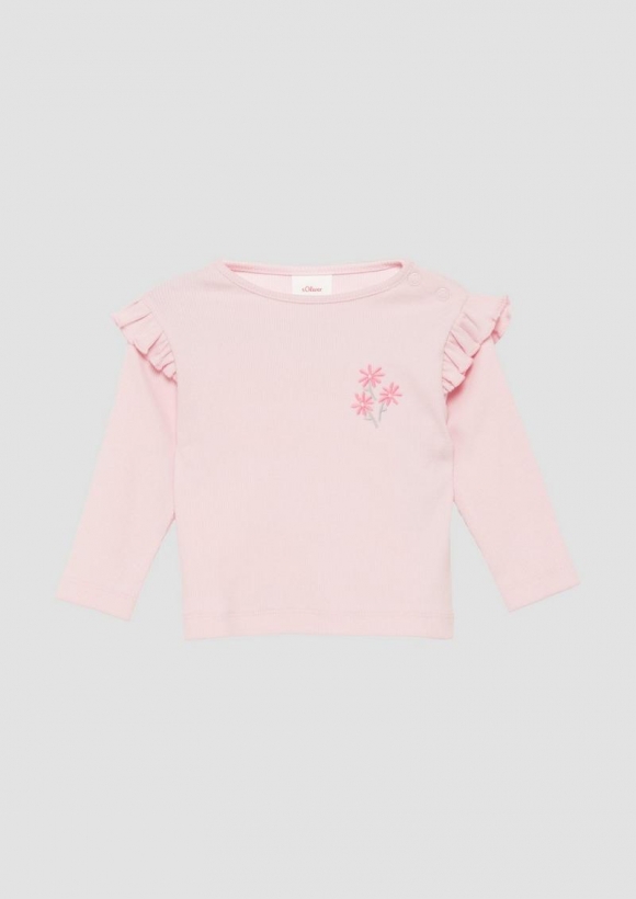 s.Oliver Weiches Langarmshirt aus elastischer Rippware mit Stickerei - zartrosa